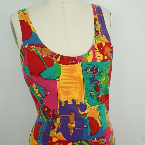 Vintage 90s OK Sam Bodycon Dress Tropical Print - Picture 4 of 5